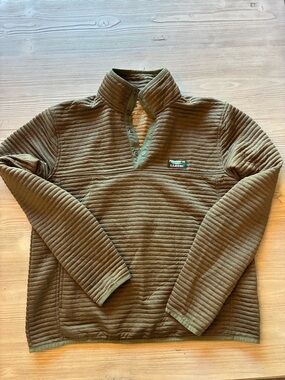 L.L. Bean Olive Quilted Rib Pullover with Logo Patch